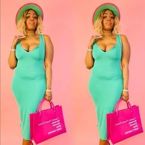 J. ELISE BOUTIQUE NEW TRENDY KELLEY GREEN SPLIT NECK‎ TANK TOP DRESS